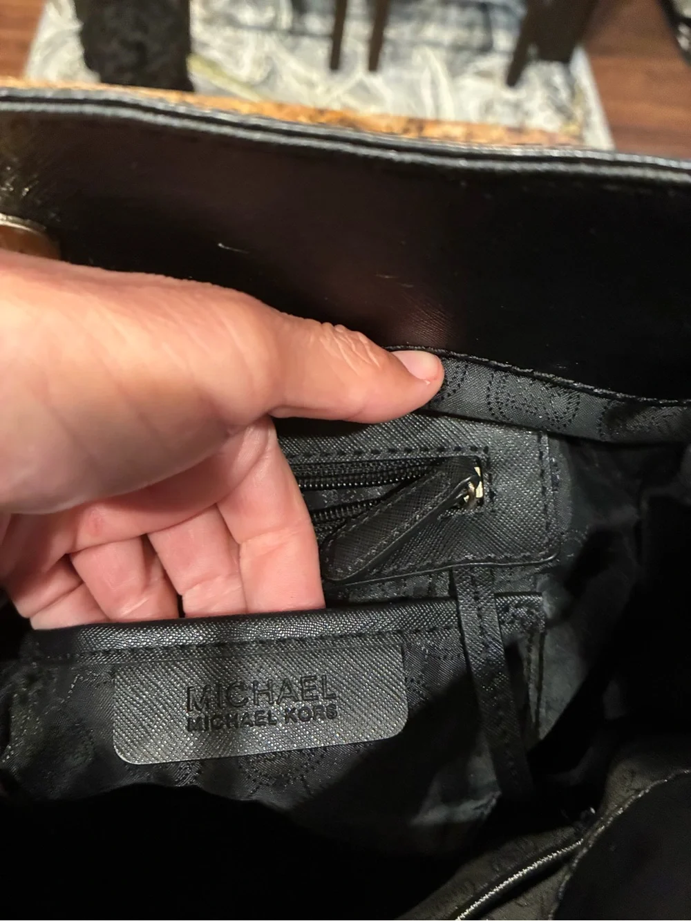 Michael Kors Black Leather Satchel with Gold Lock Detail